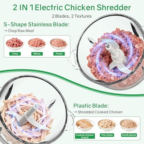 Food Processors 300W Electric Chicken Shredder Meat Grinder with Dual Blades and Full Copper Motor, 2L Food Chopper for Meat/Cooked Chicken Breast/Fish/Vegetable/Baby Food/Pet Food(Large) - Thumbnail 2