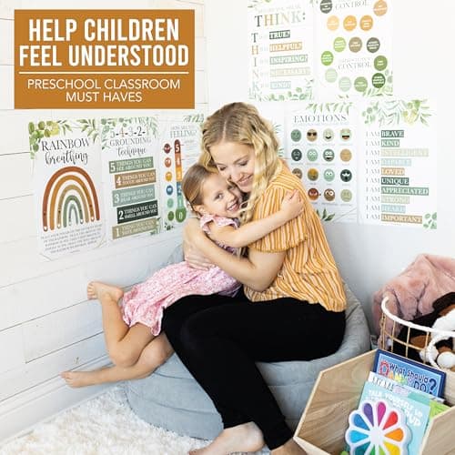 Hadley Designs 8 Calming Corner Posters for Classroom Must Haves -Calm Down Corner Supplies with Emotions Chart,School Counselor Mental Health Poster, Feelings Chart For Kids, Greenery Classroom Decor - Thumbnail 4