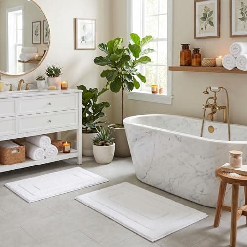 GRANNY SAYS Bathroom Rugs Sets 2 Piece,Soft Bath Mats for Bathroom, Bath Rugs Non Slip Washable, Absorbent Bath Rug for Tub,Shower and Toilet, Bath Mat Set (White, 20" x 32" + 16" x 24")