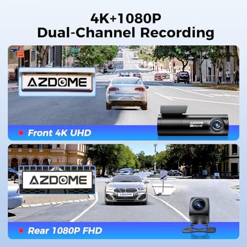 AZDOME M300S 4K Ultra HD Dual Dash Cam Front and Rear, Free 64GB Card, Built-in WiFi GPS Voice Control Car Camera, Night Vision, ADAS, 24 Hours Parking Monitor, Loop Recording (Matte Black) - Thumbnail 2