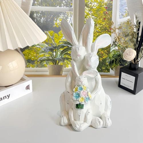 LIFFY Rabbit Figurines Home Decor - Bunny Statue for Mom, Wife, Nana, Adorable Home Decor | Unique White Bunny Family for Table Decorations - Thumbnail 4