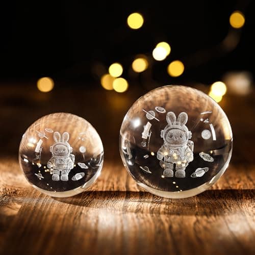 YummyCarrot Space Bunny 3D Crystal Ball Night Light Gifts for Kids, Ideal Birthday Gift, Easter Bunny Decor Desk Astronaut Toys Crystal Ball Lamp - Thumbnail 4