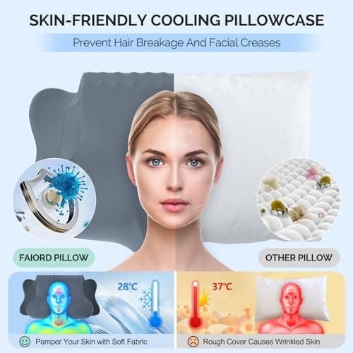Cervical Pillow for Neck Pain Relief - Cooling Ergonomic Dual-Sided Orthopedic Neck Pillow with Ice Silk Pillowcase, Breathable Memory Foam Contour Pillow for Side, Back, Stomach Sleepers - Thumbnail 4