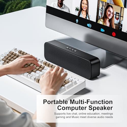 Computer Speakers for Desktop PC,Rechargeable Bluetooth Speaker,Small Computer Soundbar with Stereo & Bass,3.5mm Aux-in,TF Port,Loud Volume for Web Conferences,Teacher,Music (Black) - Thumbnail 5