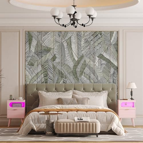 Veegle Nightstand with Charge Station,Modern Bedside Table with Storage Drawer and Open Wood Shelf, Accent Night Stand with Solid Wood Legs for Bedroom and Small Spaces (Pink) - Thumbnail 3