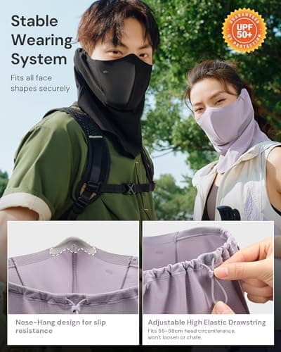 BENEUNDER Balaclava UV Sun Protection Face Cover UPF50+ Breathable Cooling Neck Gaiter Unisex for Summer Outdoor Activities Hiking Fishing Black - Thumbnail 2