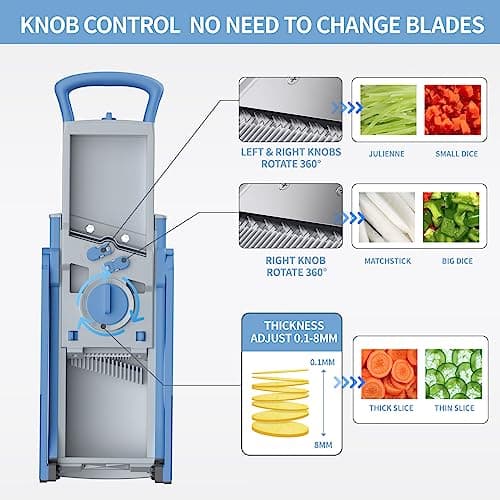 QYKIC Upgrade Safe Mandoline Slicer for Kitchen, Vegetable Chopper and Slicer, Potato Slicer Thickness Adjuster, French Fry Cutter, Veggie Onion Dicer Faster Kitchen Mandolin for Meal Prep - Thumbnail 5