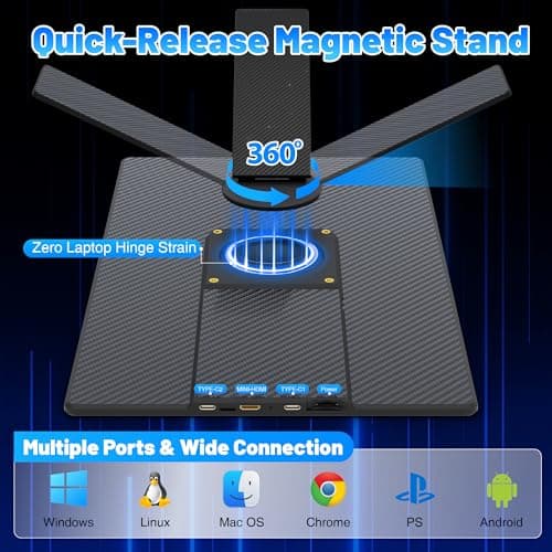 CIDETTY 16" Laptop Screen Extender, 1920x1200 FHD Portable Monitor for Laptop, 360° Magnetic Stand Travel Second Screen for Mac, Windows, Android Phone - Thumbnail 3