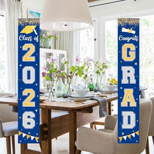 Graduation Decorations 2026 GRAD Banner Blue Porch Door Sign Welcome Banner For Indoor Outdoor Wall Graduation Decorations Class of 2026 - Thumbnail 6