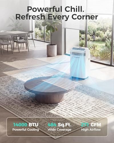 HAUSHOF 14000 BTU Portable Air Conditioners, Portable AC with Cool, Fan, Dry & Sleep Mode, AC Unit Portable with 35°-70° Auto Swing, Remote Control,24H Timer, Window Kit & Exhaust Hose Sleeve Included - Thumbnail 2