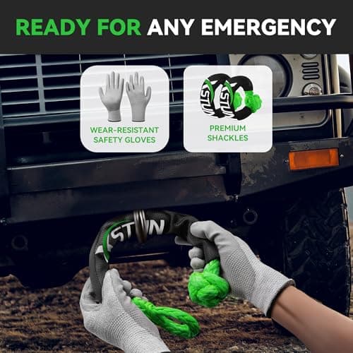XSTUN 1" Kinetic Recovery Rope 48100lbs Breaking Strength, 30ft Snatch Rope with 35% Stretch, Offroad Tow Rope Kit with Level 5 Cut-Resistant Gloves, Compatible with Jeep, Truck (Green) - Thumbnail 4
