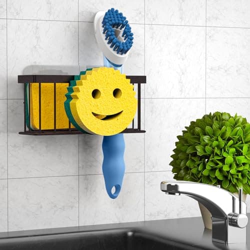 MURLONG Sponge Holder Smiley Face,Sink Caddy for kitchen Sink, Kitchen Organizer Sponge Holder with 2 PCS Suction Cups/1 PCS Adhesive Strips,Designed for Sponge,Soap,Dish brush,Scrubber-Bronze - Thumbnail 6