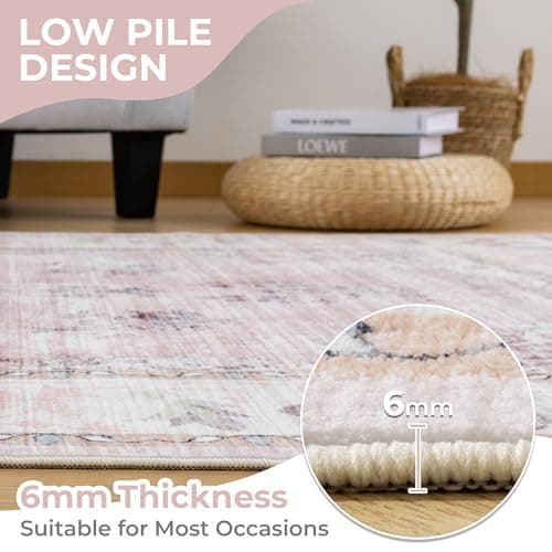 Auemtyn 5x7 Washable Area Rug for Living Room, Pink Rug with Non Slip Backing, Low Pile Carpet for Bedroom, Dinning Room (Multi Pink, 5'x7') - Thumbnail 4