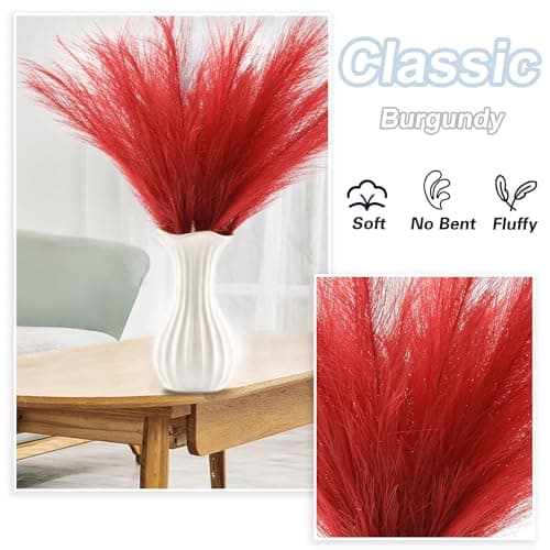 Acfruits Burgundy Pampas Grass Small, 30 Pcs 17" Faux Pampas Grass Short Decor, Pompas Grass Flower Arrangement and Vase Filler for Boho Home Wedding Decoration - Thumbnail 3