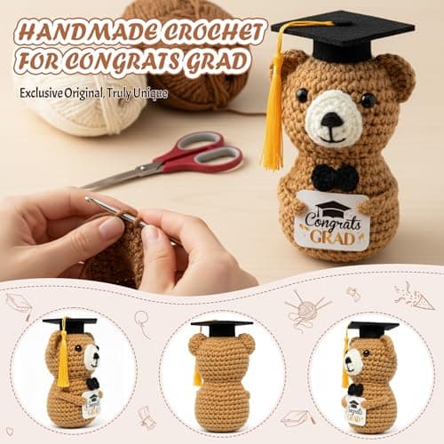 NIUBEHOHO Graduation Crochet Bear Graduation Gifts - Handmade Brown Bear with Congrats Grad Crad Graduation Box Mesh Bag for Him Her College Classmates Graduate You Did It Gift - Thumbnail 4