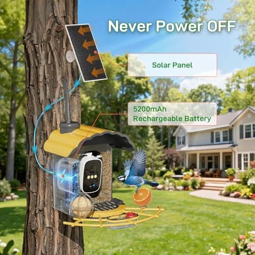 Centvicam Smart Bird Feeder with 2K Camera: Wireless Wild Bird Feeder for Outside with AI Identify Birds Species Solar Powered,HD Video Live Stream, Instant Arrival Alerts - Yellow - Thumbnail 4