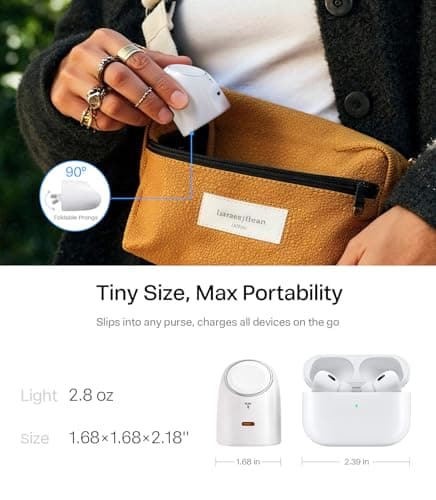 TORRAS Flasheye for Apple Watch Charger & iPhone Charger, 2-in-1 GaN 45W USB C Phone Charger, Foldable Compact Wall Charger Block for Travel, Bedside, Fast Charging for iPhone,iPad,AirPods, Warm White - Thumbnail 3