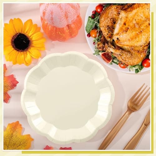 NatNarr 30 Pcs Paper Plates 7 In Ivory Party Plates Scalloped Paper Plate Cute Disposable Cake Plate for Baby Shower, Bridal Shower, Birthday, Wedding - Thumbnail 5