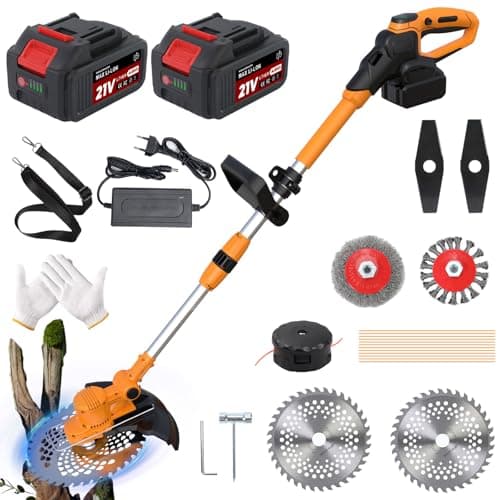 Electric Weed Wacker, Cordless Weed Eater Battery Powered, 5-in-1 String Trimmer Weedeater, Grass Brush Cutter for Garden Yard, Lawn Trimmer with Battery Charger Blades Weed Brush (Orange) - Image 1