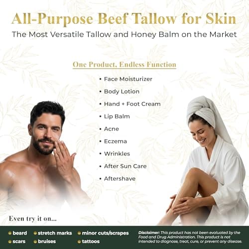 Pure Truth Whipped Tallow and Honey Balm (Citrus), Beef Tallow for Skin Care, Grass Fed + Finished Tallow Moisturizer Cream for Face & Body w/Organic Honey, Aloe Vera, Jojoba Oil - Men Women 3.25oz - Thumbnail 4