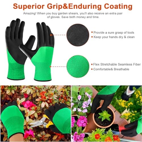 4 Pack Garden Shears Scissors,Pruning Shears, pruning shears for gardening Stainless Steel Blades, Gardening Clippers Hand Pruner With a Gardening Gloves((Red Yellow Blue Orange) - Thumbnail 2