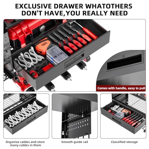 SEENWUUN Power Tool Organizer Wall Mount Heavy Duty 130 lbs, 4 Layers Storage Rack with 6 Drill Holders & Battery Storage, Cordless Tool Organizer for Garage, Workshop & Tool Room - Thumbnail 2