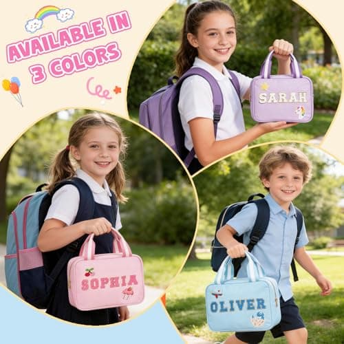 Individz Custom Insulated Lunch Bag Box for Girls Boys, Nylon Lunch Box with Name, Personalized Preppy Portable Lunch Boxes, Back to School Gifts for School Office Picnic Party Travel (Lunch-Purple) - Thumbnail 3