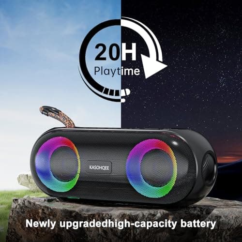 KASOHQEE Portable Bluetooth Speaker with RGB Lights, 20W Loud Sound, IPX6 Waterproof, 20H Playtime, Wireless Speakers for Travel, Sport, Party, Outdoor, Shower - Thumbnail 3