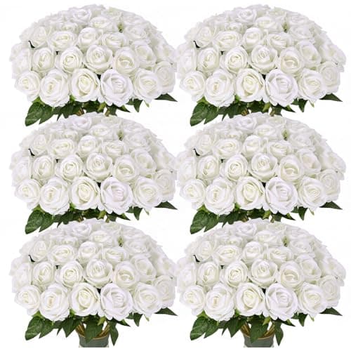 LetuoClips 102 PCS White Roses Artificial Flowers, Fake White Roses Bouquet,White Artificial Silk Roses with Stems for DIY Wedding Flowers Decoration, Valentines Day Mothers Day, Bridal Bouquet Roses