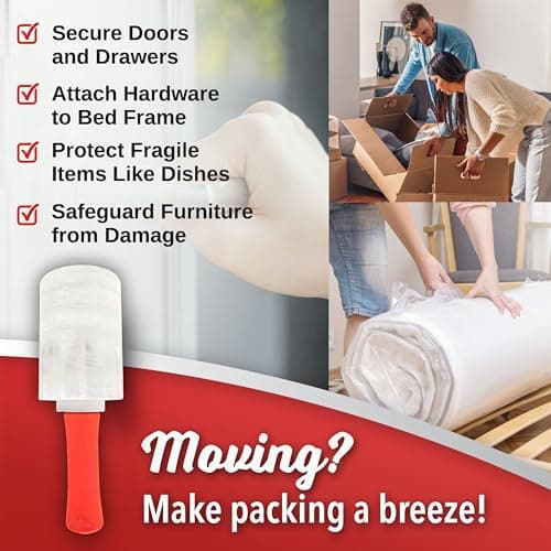 12 Pack Industrial Strength Mini Hand Stretch Wrap with 2 Plastic Handles, 60 Gauge Thick, 5" x 1000 Ft Roll, Shrink Wrap Roll for Moving Pallets, Plastic Wrap for Packing, Heavy Duty Stretch Film - Thumbnail 4