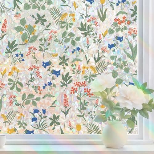 Tymina Window Privacy Film, Stained Glass Window Film Decorative Window Clings, Sun Blocking Stickers UV Heat Blocking Rainbow Window Film for Glass Doors, Bedroom Windows (Apricot&Blue, 17.7"×78.7") - Image 1