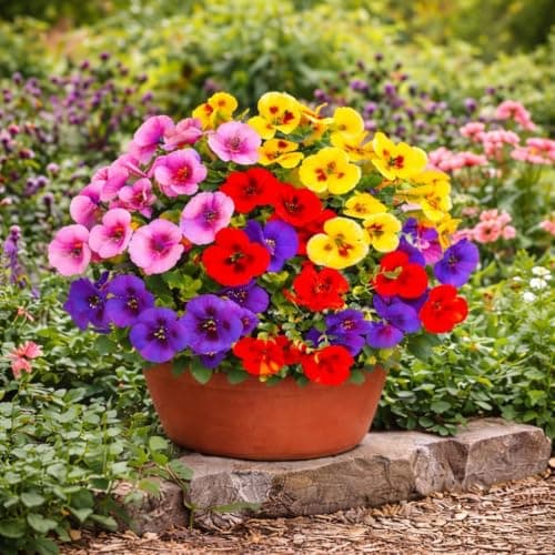 ENXWEI Artificial Flowers for Outdoors, 8 Bundles Faux Silk Spring Flowers for Outside for Planter Front Door Porch Yard Patio Window Box Home Decor (Colour 02-(Purple+Yellow+Pink+red)) - Image 1