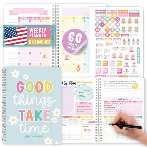 Undated Planner Weekly and Monthly - Spiral Undated Weekly Planner for Kids & Adults, Week Planners Habit Tracker, Goal Planners Notebook for Work, Agenda Planning Notebook - Image 1