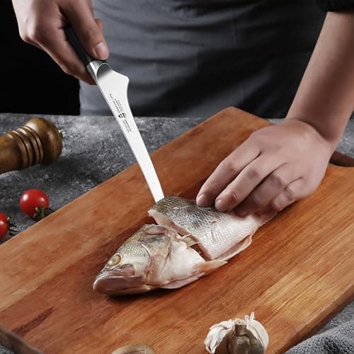 TUO Fillet Knife, 7 Inch Professional Fish Boning Knife for Trimming Meat & Poultry, Flexible Blade, High Carbon German Steel, Riveted Handle - Falcon Series - Thumbnail 4