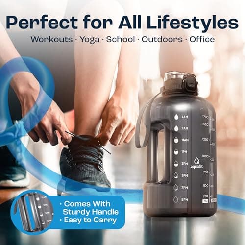 AQUAFIT Half Gallon Water Bottle with Time Marker - Straw & Chug Lid - BPA Free Gym Water Bottle with Straw - Big Gallon Jug (Frosty, 64 oz - 2in1 Lid) - Thumbnail 5