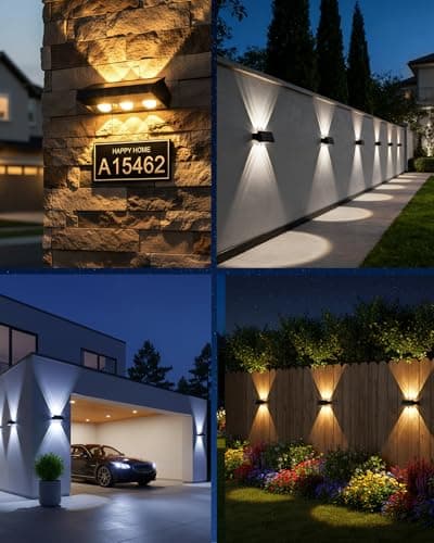 Solar Fence Lights Outdoor Waterproof 12 Pack, 3 Modes (3000K/4500K/6000K), 6 LEDs Up and Down Fence Lights Solar Powered for Outside, Deck Lighting for for Backyard/Garden/Patio/Garage Wall Decor - Thumbnail 6
