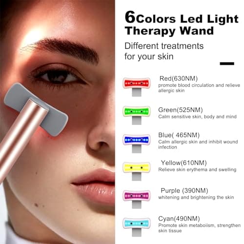 Red Light Therapy for Face, 6 in 1 LED Light Therapy Eye Equipment for Skin,Face Wand with Facial Massager, Skincare Facial Wand,Vibration, Thermal, Microcurrent，Portable Beauty Tools - Thumbnail 2