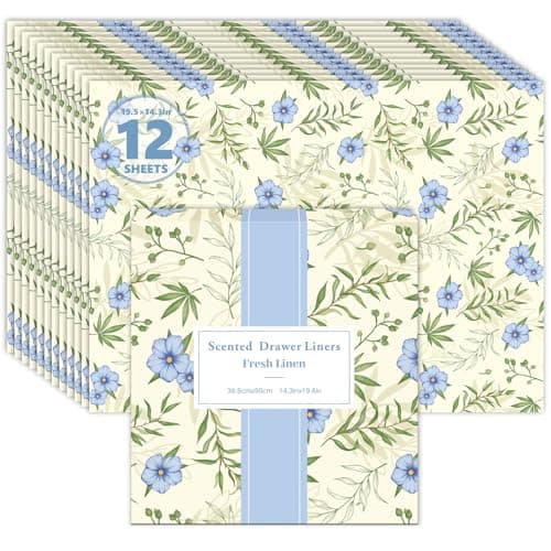 SCENTORINI Scented Drawer Liners for Dresser, 12 Sheets Linen Scent Drawer Paper Liners,14.3x19.5 Inch Scented Paper Sheets for Home Shelf Closet Bedroom Drawers - Image 1