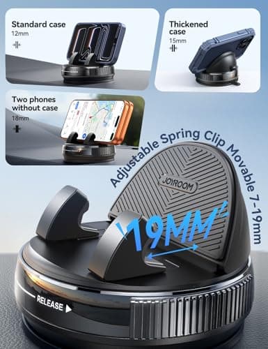 JOYROOM Car Phone Holder Mount, [360° Rotation+Thick Case Friendly] Cell Phone Car Mount with Adjustable Spring Clip, Universal Dashboard Phone Holder Anti-Slip Silicone for iPhone (Black) - Thumbnail 5