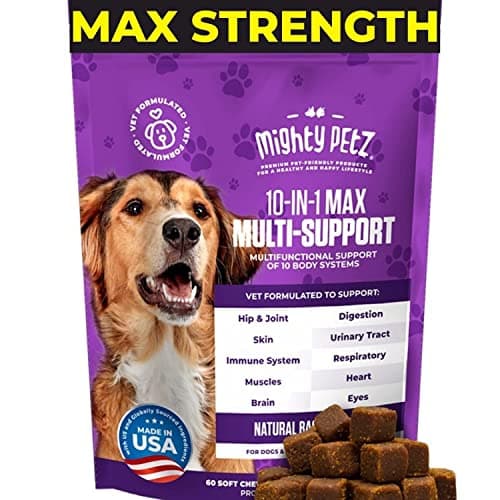 Mighty Petz MAX Dog Multivitamin - Senior & Adult Dog Vitamins 10 in 1 Complete Support for Joints, Immunity, Mobility, Gut, Energy, Skin Health, Pet Multivitamin Daily Chewable Supplement