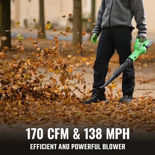WORKPROX Leaf Blower Cordless, 20V Electric Blower with 4.0Ah Type-C Charging Battery, 138MPH 170CFM, Lightweight Handheld Mini Blowers for Lawn Care, Patio Cleaning, Dust, Blowing Leaves - Thumbnail 2