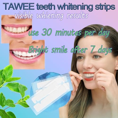 TAWEE Teeth Whitening Strips Peroxide Free Enamel Safe for Sensitive Tooth 14 Whitening Strips Whitens Teeth & Removes Yellow Stains 7 Treatments Each with 1 Upper/1 Lower Mint Flavor - Thumbnail 6