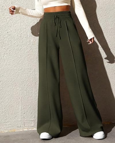 BTFBM Womens Wide Leg Sweatpants Casual Loose Solid Color Pants Comfy Lounge Joggers Baggy Sweatpants Pockets(Solid Grey Green,Small) - Thumbnail 2