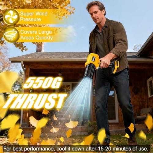 Cordless Leaf Blower Compatible for Dewalt 20V Batteries(Tool Only), Handheld Garden Blowers with LED Light & 2 Nozzles, Variable Speed Turbo Blower for Leaves, Dust, Driveway, Patio, Lawn, Deck - Thumbnail 4