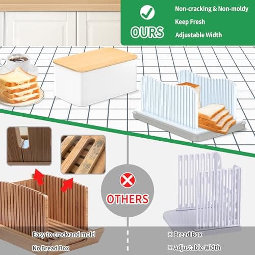 CAWIU Bread Slicer for Homemade with Box, Foldable Bread Cutter with Crumb Tray, Adjustable Width Bread Slicing Guide for Loafs, Sandwiches, Bagels, and Cakes - Thumbnail 5