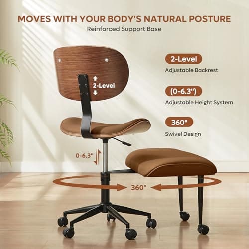 Bestier Meditation Chair with Wider Bentwood Back Support, Ergonomic Cross Legged Office Chair for Adults up to 300 lbs, 360° Swivel Adjustable Height for Multi Position (Contemporary Bentwood, Brown) - Thumbnail 4