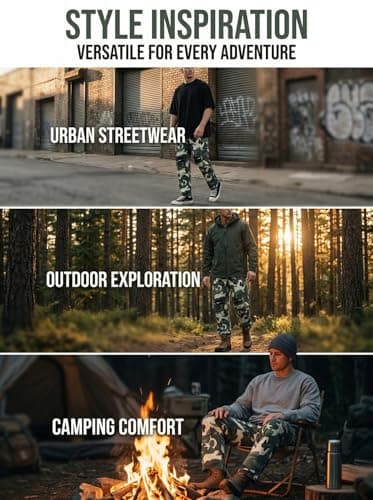 Men's Camo Drawstring Waist Cargo Pants Camouflage Cargo Work Pants - Thumbnail 5