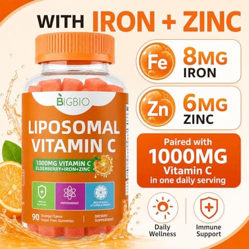 BIGBIO Liposomal Vitamin C Gummies 1000mg, Sugar-Free Chewable Vitamin C with Elderberry, Zinc & Iron, Daily Immune Support, Antioxidant & Energy Boost, Collagen Support, 90 Count - Thumbnail 2