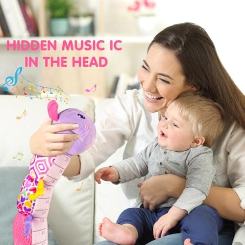 Baby Infant Musical Stuffed Animal Soft Toy with Multi-Sensory Crinkle, Rattle & Textures,Baby Girl Toy Birthday Gift for 0 3 6 9 12 Months+,Caterpillar,Purple - Thumbnail 2