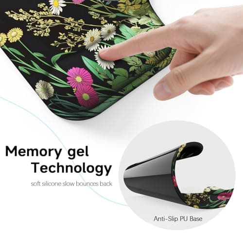 Mcapirivo Ergonomic Mouse Pad with Gel Wrist Rest (1"& 1.2" Dual Height) - Mouse Pads Compact Mousepad Desk Mat Office, Gaming & Carpal Tunnel Relief | Non-Slip Rubber Base | Wildflower Black - Thumbnail 4